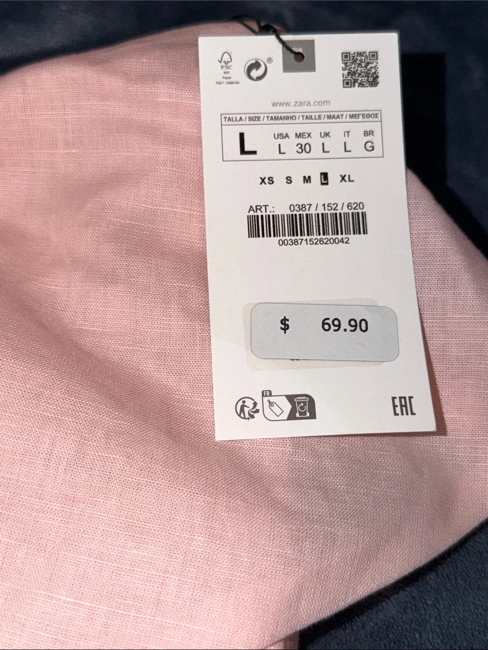 Zara Light Pink Linen Strapless Wide-Leg Jumpsuit